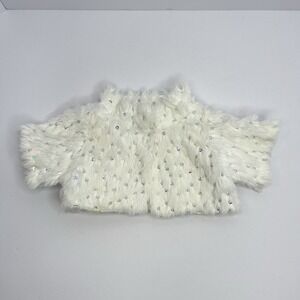 Build A Bear White Faux Fur Sequined Satin Winter Coat Bling Plush Clothes 2015